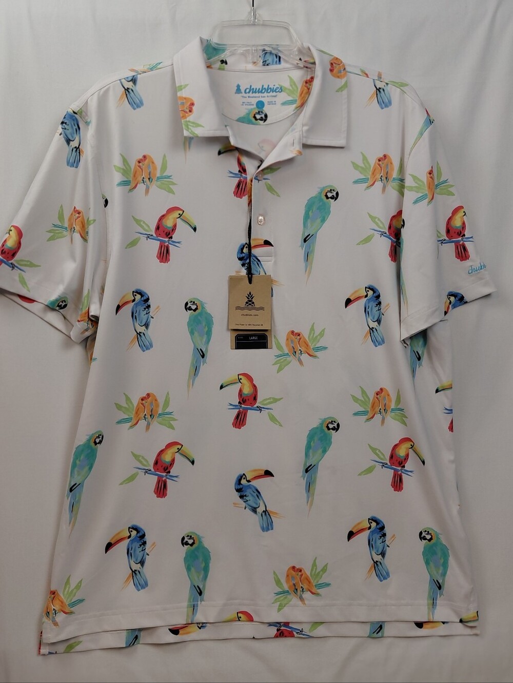 Chubbies Performance Polo Men's Size Large Birds Of Paradise NWT - Picture 6 of 7